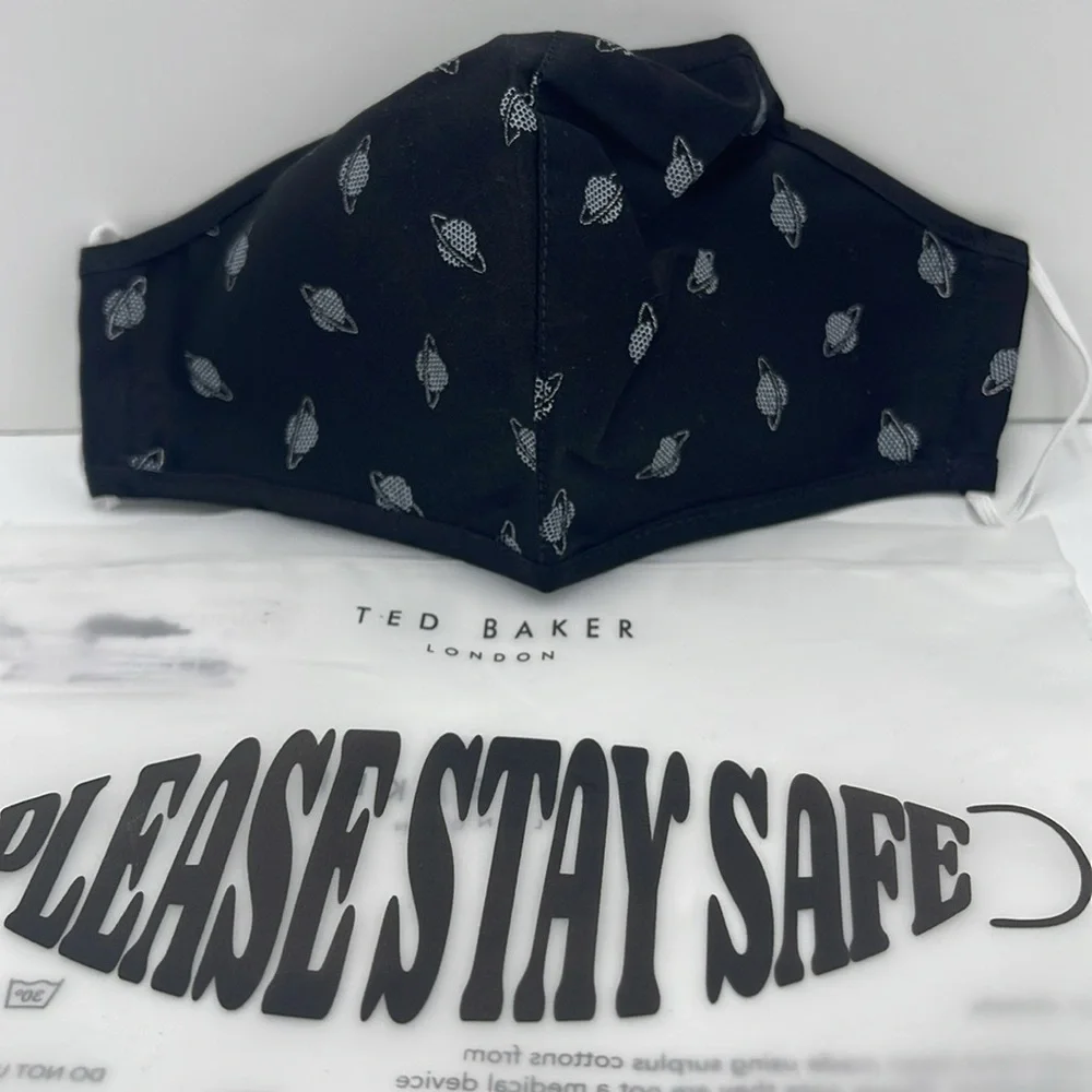 Black Face Mask with Planet Print TED BAKER LONDON Reversible Reusable NWT - Picture 4 of 14